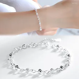 Link Bracelets Simple Round Beads Bracelet Anklet Silver Color Balls Beaded Adjustable Foot Chain For Women Girls Jewelry Gifts