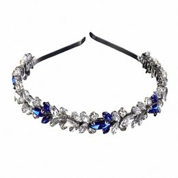 trendy Rhinste Bridal Crown Headband Sier Blue Wedding Hair Accories Jewelry Handmade Party Headpieces Tiaras for Women i33X#