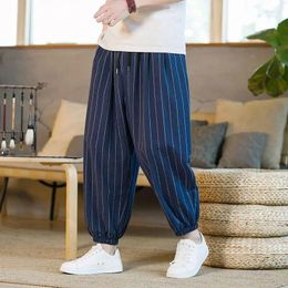 Men's Pants 2024 Men Plus Size Casual Harem Vintage Loose Cotton Linen Wide Leg Elastic Waist Pantalones Trousers A001