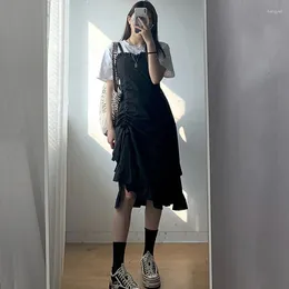 Casual Dresses 2024 Summer Gothic Black Dress Women Y2k Spaghetti Strap Vintage Female Evening Party One Piece Korean Harajuku