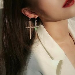 Dangle Earrings 2024 Korean Women's Earring Big Cross Asymmetrical Eardrop Gold/Silver Colour Pendant Inlay Crystal&Pearl Fashion Luxury