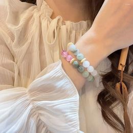 Strand Chinese Coloured Jade Charm Bracelet Ladies Korean Fashion Handmade Elastic Rope Wrist Gift