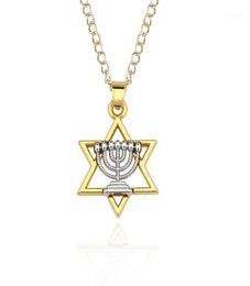 Religious Menorah And Star Of David Jewish Jewelry Magen Necklace Judaica Hebrew Israel Faith Lamp Hanukkah Pendant19070312
