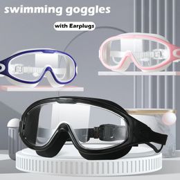 Swimming Goggles Silicone Swim Glasses Big Frame with Earplugs Men Women Professional HD Anti-fog Eyewear Swimming Accessories 240416