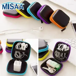 Storage Bags Mini Zipper Hard Headphone Case PU Leather Earphone Bag Protective USB Cable Earbuds Pouch Box