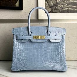Totes Handbag Designer bag crocodile skin 30 women's handbag style northern blue handmade qq