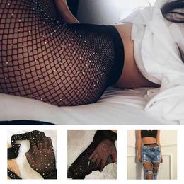 Sexy Socks 2022 Summer Fishnet Diamond Pantyhose Women Sexy Fashion Shiny Net Tights Female Slim Rhinestone Mesh Nylon Stockings Tights 240416