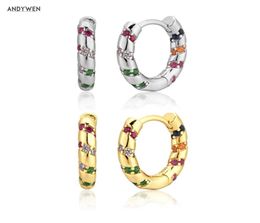 Andywen 100 925 Sterling Silver Colourful Rainbow Clips Hoops Earring Middle 8mm Piercing Pendiente Women Circle Jewellery 2201084700826