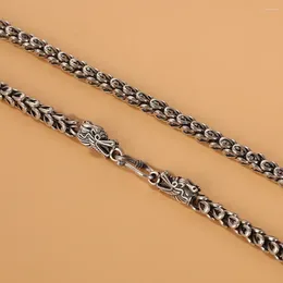 Chains Real Solid 925 Sterling Silver Chain Men Lucky 6mm Feather Dragon Head Necklace 73g/70cm