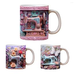 Mugs 3D Ceramic Sewing Mug Machine Aesthetic Novelty Coffee Floral Pattern With Handle For Birthday Christmas Gifts
