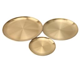 EcoFriendly 304 Stainless Steel Dinner Plates Gold Dessert Dishes Salad Round Plate Cake Tray Western Steak Round Tray6109785