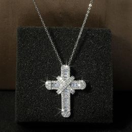 Chains Gorgeous 925 Sterling Silver Bridal Wedding Necklaces Crosses Full Brilliant Cubic Zirconia Fashion Versatile Jewellery For W269i