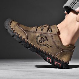 Casual Shoes Men's Travel Outdoor Fashion British Leather Footwear Platform Lace Up Soft Sole Hiking Sport Slipperboard