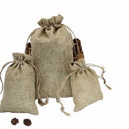 natural Resuable Jute Linen Travel Bundle Pockets Envirmentally Friendly Use Lage Drawstring Jewelry Christmas Gift Bags 51UL#