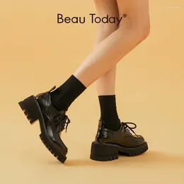 Casual Shoes BeauToday Platform Women Genuine Cow Leather Round Toe Lace Up Ladies Derby Handmade 21837