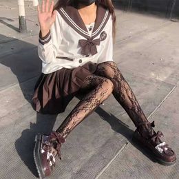 Sexy Socks Women Sexy Mesh Pantyhose Gothic Y2k Harajuku Pattern Fishnet Tights Japanese Style Vintage Lolita Jk Skirt Black White Leggings 240416