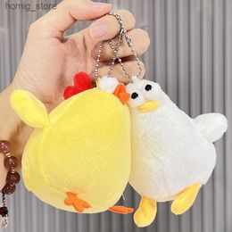 Plush Keychains Cute Squatting Chicken Plush Doll Keychain Cheer Duck Bag Pendant Crane Machine Doll Y240415