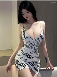 Casual Dresses Sexy Charming. Hanging TVVOVVIN Straps Letters Low Cut Dress Elegant Fashion Korean Women 2024 Sweet Tops RM40