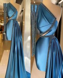 2022 Saudi Arabia Prom Dress Ruched Satin Mermaid Ruffles One Shoulder Long Sleeve Dress For Dubai Women robe de soiree B05182126668374