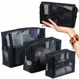 1/3pcs Mesh Clear Cosmetic Bags Small Large Black Makeup Bag Portable Travel Toiletry Organiser Case Lipstick Storage Pouch U9qX#