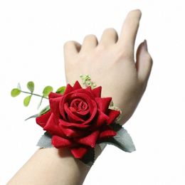 wrist Corsage Wedding Bracelet For Bridesmaid Burdy Silk Wrist Corsage Bridesmaid Sisters Hand Frs Men Boutniere Decor r8wg#