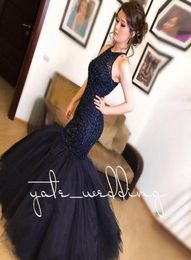 2018 Elegant Black Mermaid Prom Dresses Beading Tulle Navy Blue Mermaid Evening Gowns Light Pink Homecoming Dresses3860674