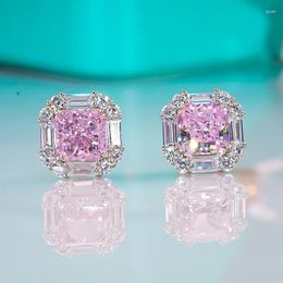 Stud Earrings QINHUAN 2ct Pink Studs Earring S925 Sterling Silver With Platinum Plated High Carbon Diamond For Women Fine Jewelry