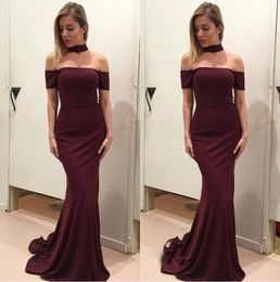 Gorgeous Short Sleeve Strapless Burgundy Mermaid Evening Gown 2018 Off the Shoulder Wine Red Long Prom Dresses Formal Party Dress9996632