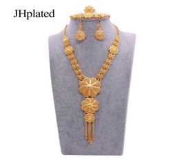 Dubai Hawaiian 24K Gold Plated Bridal Jewelry Sets Necklace Earrings Bracelet Rings Gifts Wedding Jewellery Set For Women 9113062