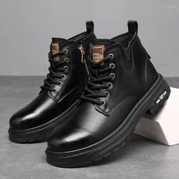 Boots Winter Men Lace Up High Top Casual Warm Fur Cotton Snow Leather Non-slip Leisure Shoes Bota Masculina