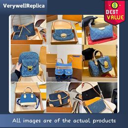 Denim Vintage Designer Shoulder Bag Women Tote Bags Handbag travel bag Carryall Old Flower Underarm Bag Print Purse Backpack Gold Hardware Pouch Blue bag vr