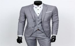 Downton Groom Tuxedos light grey Groomsmen Slim Fit Man Suit Wedding Notch Lapel Men Suits Bridegroom Blazer JacketPantsVe6605547