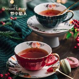 Mugs British Retro Ceramic Coffee Cup And Saucer Set Bone China Luxury Afternoon Flower Tea Pull
