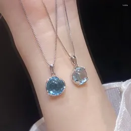 Pendant Necklaces Trendy Korean Sea Blue Round Crystal Necklace For Women Girls Fashion Elegant Clavicle Chain Jewellery