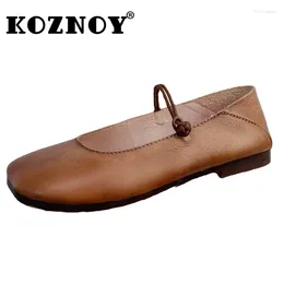 Casual Shoes Koznoy 2cm Ethnic Sewing Genuine Leather Handmade Knot Summer Concise Lolita Loafers Mary Jane Comfy Women Oxfords Shallow