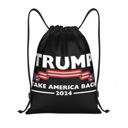 trump 2024 US America Back USA Drawstring Bag Men Women Foldable Gym Sports Sackpack Training Backpacks P07D#