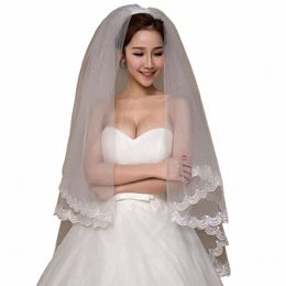 kyunovia 2 Tier Bridal Veil Beautiful White Cathedral Short Wedding Veils Lace Edge With Comb Bride Veils A00187 O8PO#