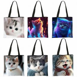 cute Cat Print Tote Bag Kitten Shop Bag Felinae/Siamese Cat Handbag Shoulder Bag Large Capacity Totes Shopper 04pd#