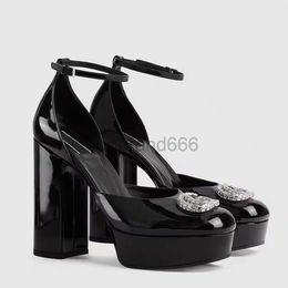 Patent Leather Platform Chunky Heel Dress Shoes Ankle Strap Crystal Buckle Sandals Pumps Womens Party Evening Shoes Luxury Designer High Heels 35-42