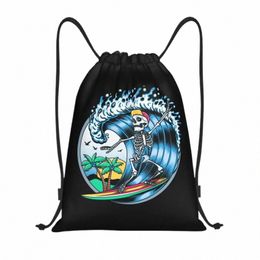 summer Surf Rider Skull Surfing Drawstring Bag Women Men Portable Sports Gym Sackpack Shop Backpacks l56r#