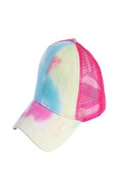 Mesh Breathable Caps Girl Tiedye Baseball Cap Fashion Ponytail Hats Summer Cotton Female Fashion Outdoor Hip Hop Snapback Cap VT16752955