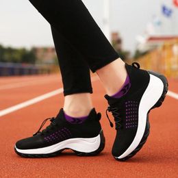 Walking Shoes Sock Sneakers Women Lady Girls Comfy Workout Absorption Non Slip Lace-up Sneaker