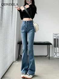 Women's Jeans Clothing Female Pants Autumn Winter 2024 Plush Micro Flare High Waist Thin Korean Fashion Woman