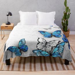 Blankets Blue And White Butterflies Throw Blanket With Fur Flannels Flannel