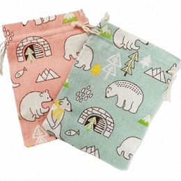 50pcs/lot 13x18cm Lovely Cute Sweet Fr Bear Cott Linen Bags Gift Drawstring Bags Coffee Candy Jewelry Packing Bag 42s3#