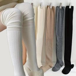 Women Socks Thigh High Stockings Trendy Solid Casual Over Knee Girls Long Autumn Winter Thermal Warm Cotton Tall Tube Leggings