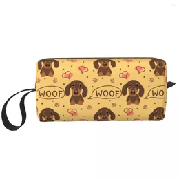 Storage Bags Fashion Love Chocolate Dachshund Sausage Dog Travel Toiletry Bag Women Pet Puppy Makeup Cosmetic Beauty Dopp Kit