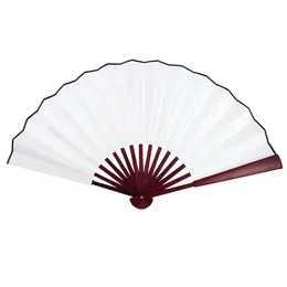 Decorative Figurines Men Women Wood Handle Fabric Folding Hand Fan 13-inch Length Whtie