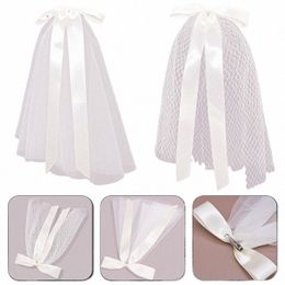 simple White Satin Bow Hairpin Ribb Chiff Tassel Veil Women Hair Clips Bridal Veils Bridesmaid Wedding Dr Accories M250#