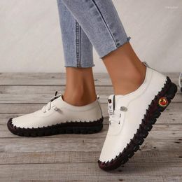 Casual Shoes 2024 Sneakers Women Lace Up Leather Women's Comfortable Hand Sewing Thread Mom Zapatillas De Mujer